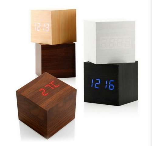 Modern Cube Wooden Digital Desk Table Clock with Temperature