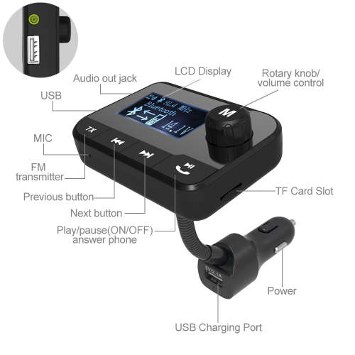 Nevenoe Bluetooth Handsfree Car Kit with FM MP3 transmitter, Charger function