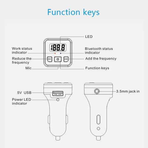 Wireless Audio Receiver MP3 Adapter with FM Transmitter and Charge Function