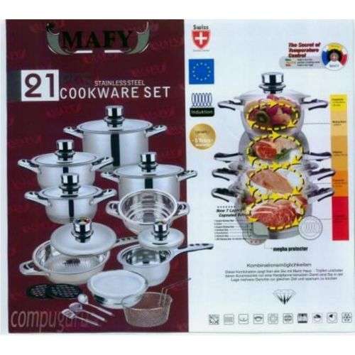 21 Piece Stainless Steel Cookware Pot Set - 7 Layer Capsuled Bottom & Thermostat