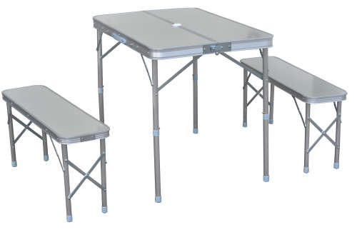 Aluminium Folding Table with Two Benches for Garden, Camping, Picnics, Fishing