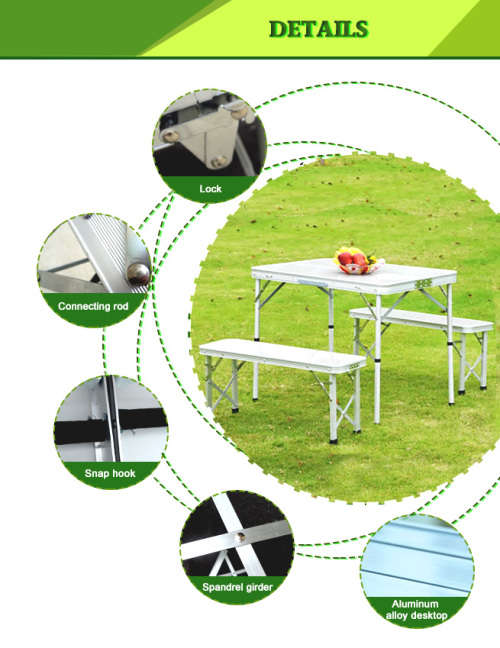 Aluminium Folding Table with Two Benches for Garden, Camping, Picnics, Fishing