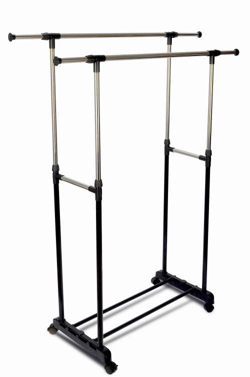 Double Layer Cloths Hanging Rail Rack with Wheels [Second hand]