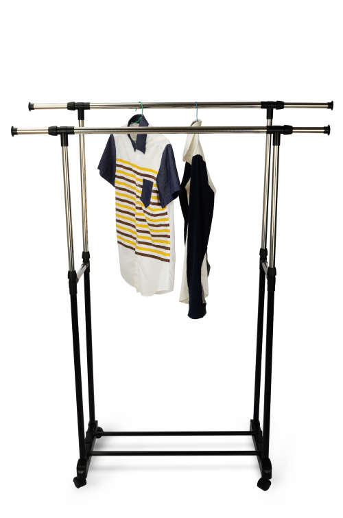 Double Layer Cloths Hanging Rail Rack with Wheels [Second hand]