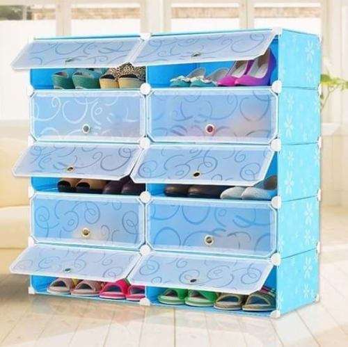 Hazlo 10 Compartment Cubical Shoe Storage Rack Organizer Holder
