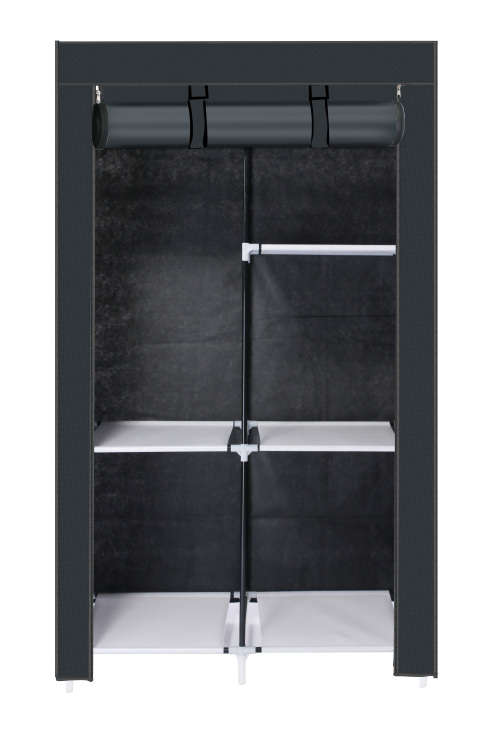 Portable DIY Clothes Storage Wardrobe Closet with Hanging Rail - BLACK [SECOND HAND]
