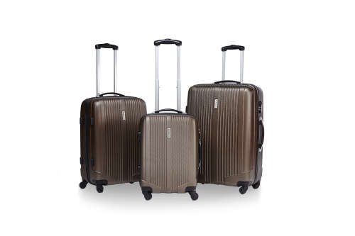 3 Piece Trolley ABS Hard Luggage Bag Set (Small, Medium, Large) - Coffee