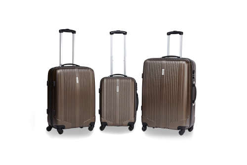 3 Piece Trolley ABS Hard Luggage Bag Set (Small, Medium, Large) - Coffee