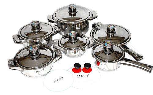 Mafy Salina 16 Pcs Mushroom Edge Stainless Steel Cookware Set - 7 Layer Capsuled Bottom & Thermostat