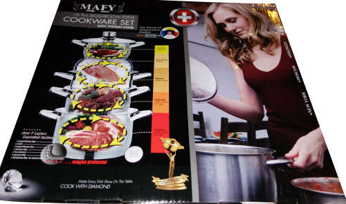 Mafy Salina 16 Pcs Mushroom Edge Stainless Steel Cookware Set - 7 Layer Capsuled Bottom & Thermostat