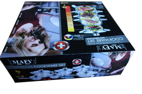 Mafy Salina 16 Pcs Mushroom Edge Stainless Steel Cookware Set - 7 Layer Capsuled Bottom & Thermostat