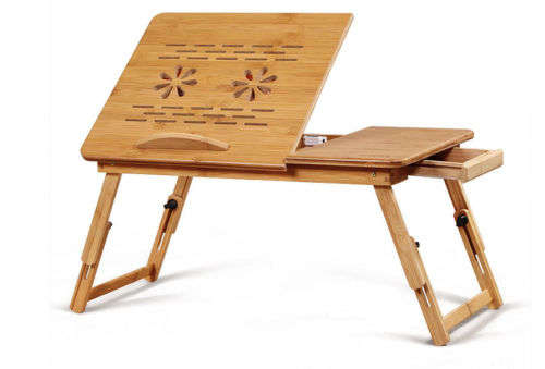 Bamboo Adjustable Laptop Tray Table with 2 Cooling Fans