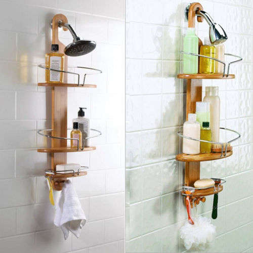 Bamboo 3 Tier Shower Bathroom Caddy Rack Holder [Second hand, Please read]