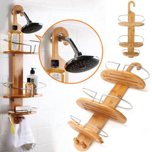 Bamboo 3 Tier Shower Bathroom Caddy Rack Holder [Second hand, Please read]