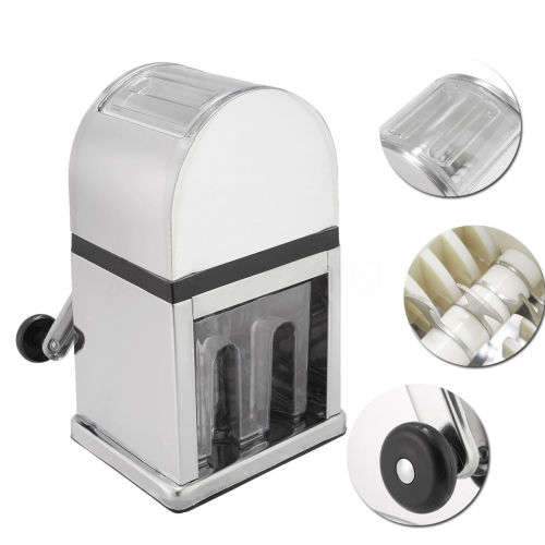 Manual Ice Crusher Machine with Stylish Mirrored Finish - Includes Ice Tray and Scoop