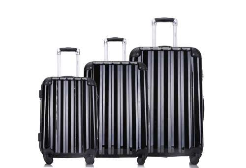 3 Piece ABS+PC Hard Luggage Trolley Bag Set (Small, Medium, Large) - Black