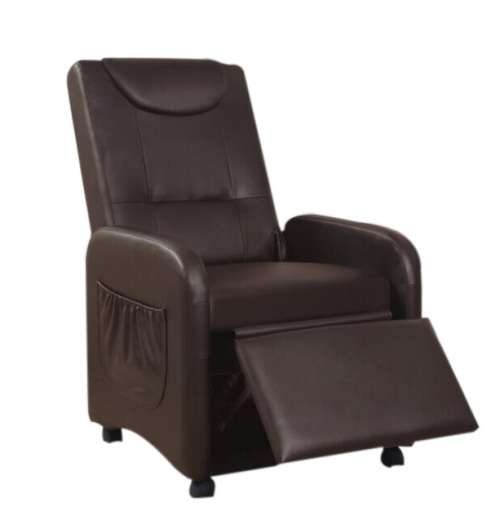 Fold Back Recliner Couch Sofa Chair - 1 Seater (Faux Leather) - Brown