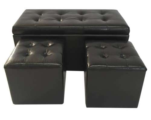 Hazlo 3 Piece Faux Leather Storage Ottoman Set
