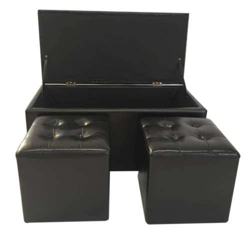 Hazlo 3 Piece Faux Leather Storage Ottoman Set