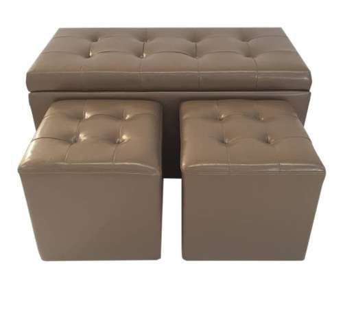 Hazlo 3 Piece Faux Leather Storage Ottoman Set
