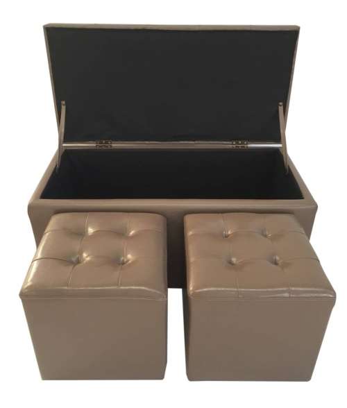 Hazlo 3 Piece Faux Leather Storage Ottoman Set