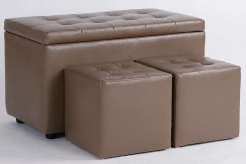 Hazlo 3 Piece Faux Leather Storage Ottoman Set