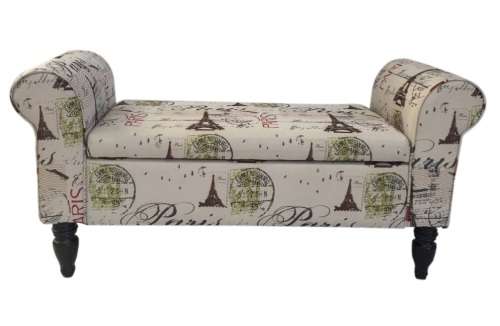 Double Chaise Ottoman Bench with Storage - Paris Print Design