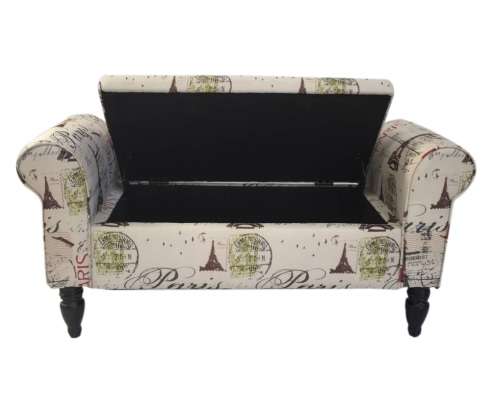 Double Chaise Ottoman Bench with Storage - Paris Print Design