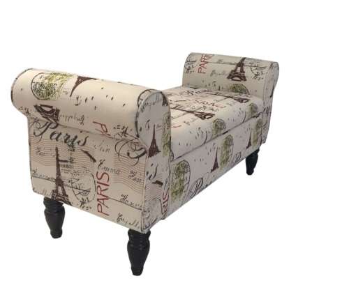 Double Chaise Ottoman Bench with Storage - Paris Print Design