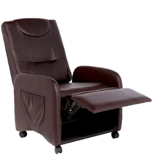 Fold Back Recliner Couch Sofa Chair - 1 Seater (Faux Leather) - Brown