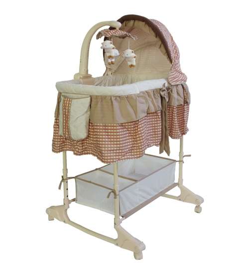 Baby Bassinet Cradle Bed Cot with Wheels, Basket and Canopy