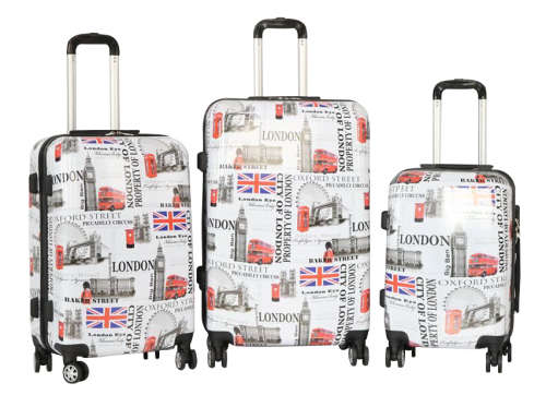 DE SECOND HAND-Hazlo 3 Piece ABS+PC Hard Luggage Trolley Bag Set(Small, Medium, Large)London Design