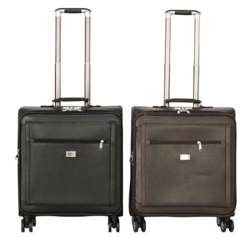 Faux Leather Trolley Briefcase Laptop Travel Cabin Luggage Bag - Brown