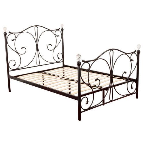 Hazlo Safira Metal Bed with Headboard and Footboard - Black Double