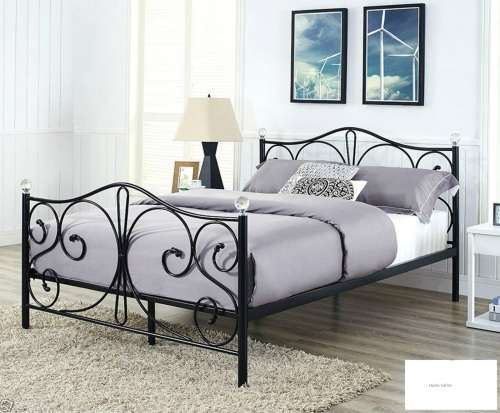 Hazlo Safira Metal Bed with Headboard and Footboard - Black Double