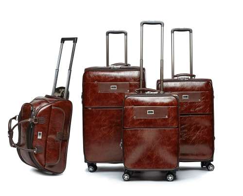 Hazlo 4 Piece PU Leather Vintage Trolley Luggage Bag Set (Duffle bag) Brown or Black
