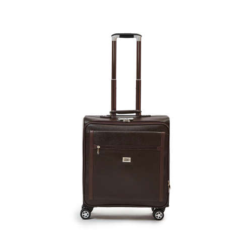 Faux Leather Trolley Briefcase Laptop Travel Cabin Luggage Bag - Brown