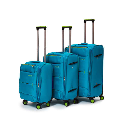 3 Piece Nylon Trolley Luggage Bag Set - Blue
