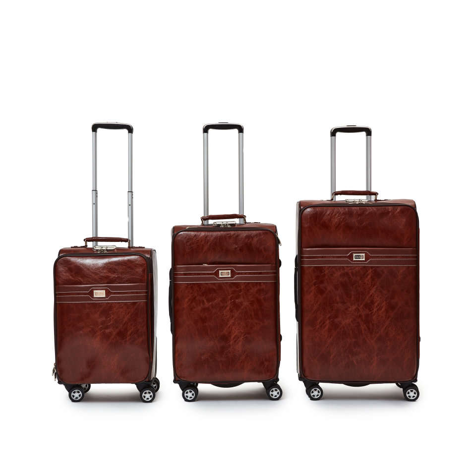 3 Piece PU Leather Vintage Trolley Luggage Bag Set - Brown  [Second Hand]