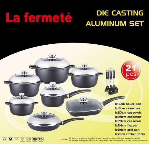 21 Piece Die Cast Aluminum Cookware Pot Set - Non Stick