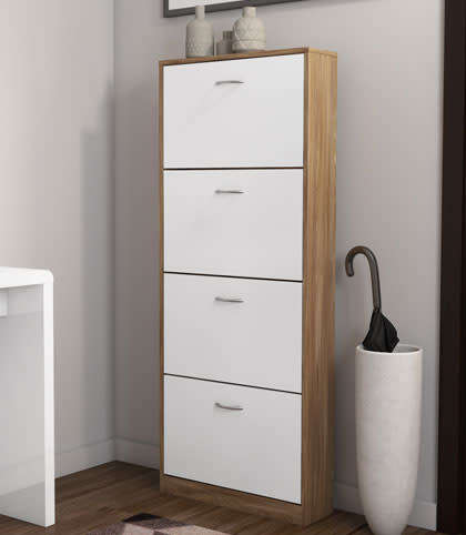 Hazlo 4 Door Shoe Storage Cabinet - Oak White