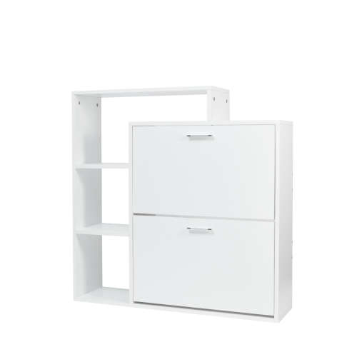 Two Compartment Shoe Storage Cabinet With 3 Display Shelves - OAK White