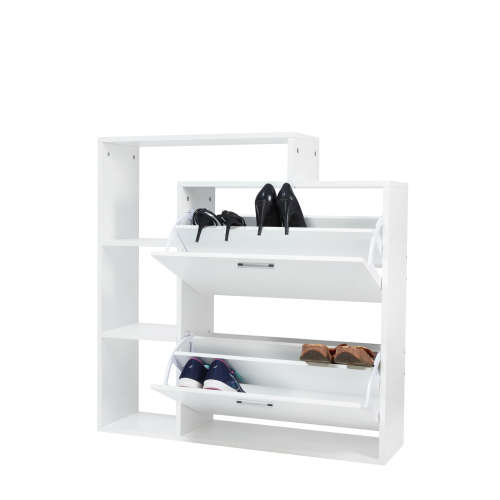 Two Compartment Shoe Storage Cabinet With 3 Display Shelves - OAK White