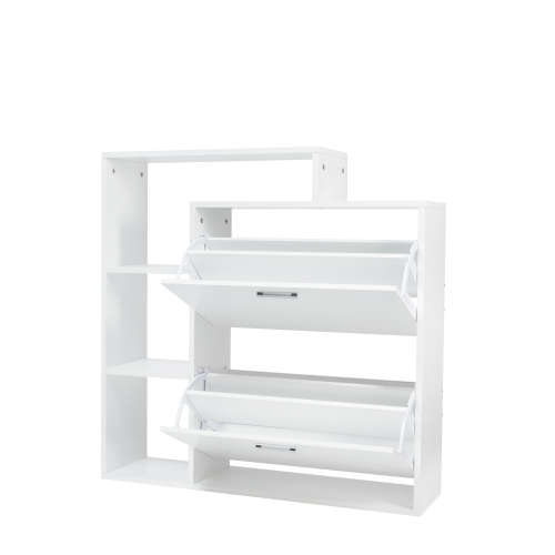Two Compartment Shoe Storage Cabinet With 3 Display Shelves - OAK White