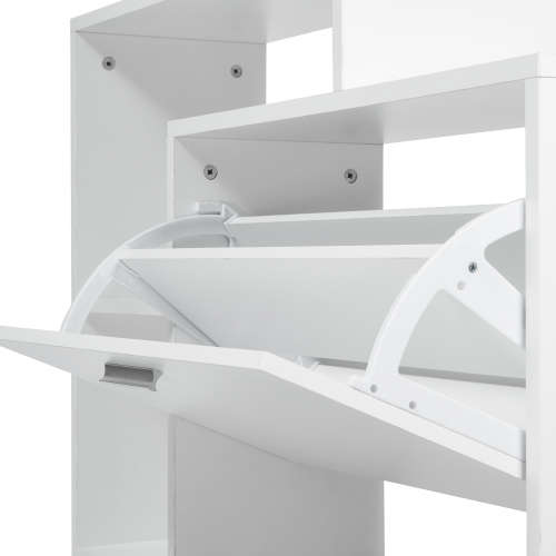 Two Compartment Shoe Storage Cabinet With 3 Display Shelves - OAK White