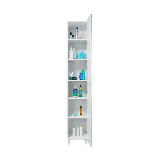 Floor Standing Mirrored Bathroom Cabinet with 6 Shelves - White [Second Hand]
