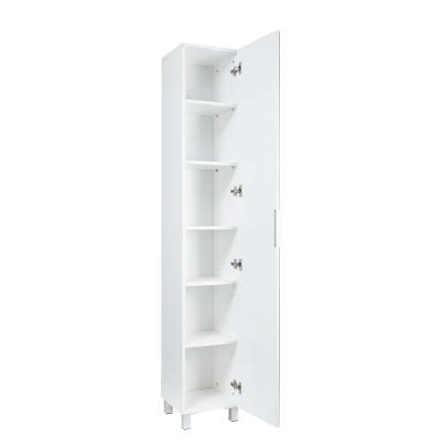 Floor Standing Mirrored Bathroom Cabinet with 6 Shelves - White [Second Hand]