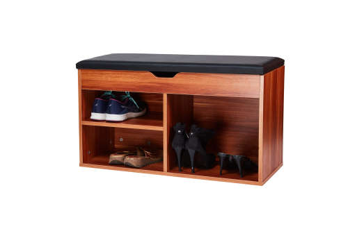 Wooden Storage Shoes Cabinet Shelve With Bench Seat - WALNUT