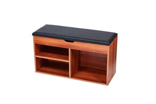 Wooden Storage Shoes Cabinet Shelve With Bench Seat - WALNUT
