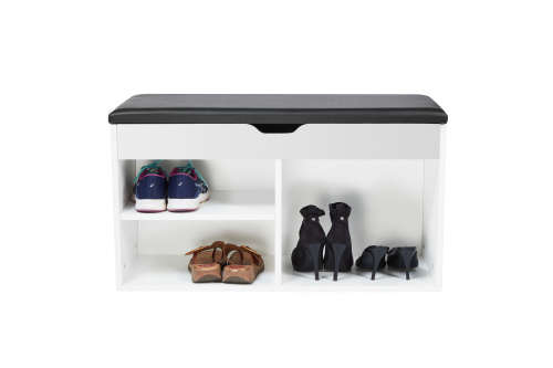 Wooden Storage Shoes Cabinet Shelve With Bench Seat - WALNUT